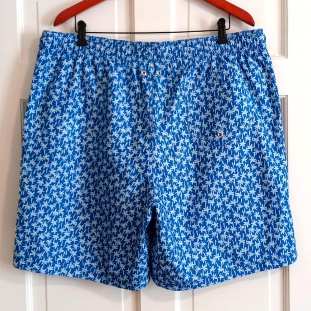🌊Lands' End🌊 - Blue/White Palm Tree Swim Trunk - Picture 2 of 16